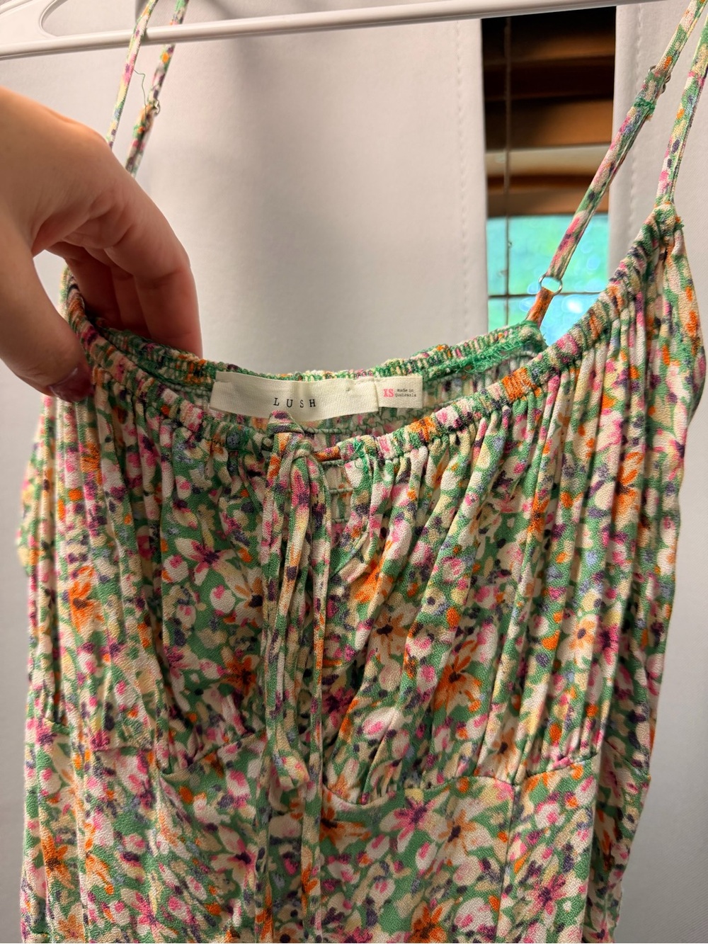 Lush Green Floral Spaghetti-Strap Sundress with Pink & Orange Accents